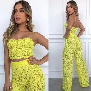 2pc. Lace Pants Set spaghetti strap crop lace top
